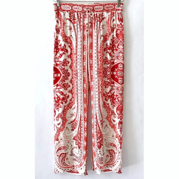 Hester & Orchard Orange Red White Medallion Drawstring Pants - Picture 1 of 10